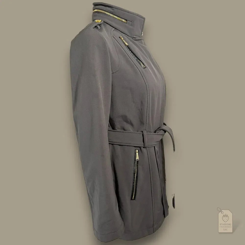 Michael Kors Gray Belted Softshell Coat XS | Faux-Fur Body Lining